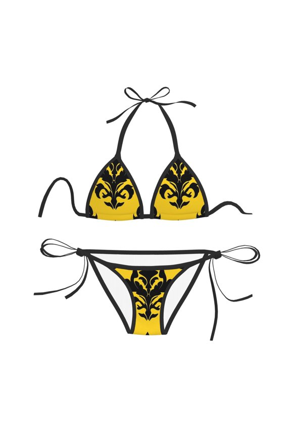 Women Two Piece Swimsuit Sexy Swimwear Halter String Triangle Bikini Sets - Motif Vintage Pattern (2)