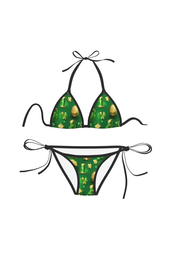 Women Two Piece Swimsuit Sexy Swimwear Halter String Triangle Bikini Sets - St Patrick'S Day Pattern