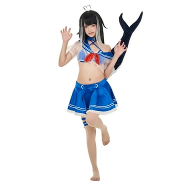 Women Two Piece Swimsuit kawaii Bathing Suit Kawaii Sailor Top and Skirt Set with Tail Women Bathing suit