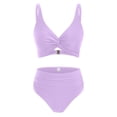 thumbnail image 1 of Women Two Piece Swimsuits High Waisted Bikini Set Tummy Control Bathing Suits Knot Twist Swimwear Purple M, 1 of 5