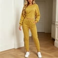 thumbnail image 1 of Women Two Piece Tracksuit Set Crew Neck Cropped Long Sleeve Sweatshirt Drawstring Jogger Pants Soft Streetwear Sports Sweatsuit Outfit Yellow S, 1 of 4
