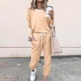 thumbnail image 1 of Women Two Piece Travel Outfits Sweatsuits Loose Color Block Long Sleeved Round Neck Tops Drawstring Jogger Pants Casual Tracksuit Beige XL, 1 of 8