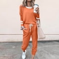 thumbnail image 1 of Women Two Piece Travel Outfits Sweatsuits Loose Color Block Long Sleeved Round Neck Tops Drawstring Jogger Pants Casual Tracksuit Orange M, 1 of 8