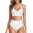 thumbnail image 1 of Women Two Piece Vintage Swimsuit Retro Halter Ruched High Waist Bikini with Bottom, 1 of 8