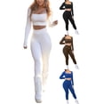thumbnail image 1 of Women Two Pieces Yoga Seamless Work Out Outfit, Long Sleeve Workout Gym Jumpsuit 2 Pieces Clothes Set, Jogger Seamless Suit, 1 of 5