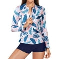 thumbnail image 1 of Women Two Rash Guard Long Sleeve Swimsuits 50+ Swim Shirt Bathing Suit with Boyshort Bottom White 2XL, 1 of 6