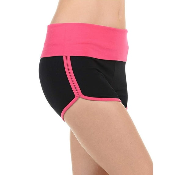 Women Two-Tone Dolphin Hem Foldover Elastic Waist Running Athletic Shorts