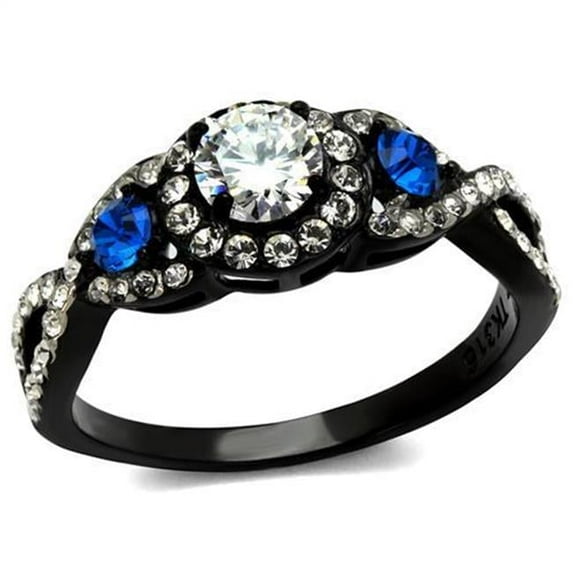 Women Two-Tone IP Black Stainless Steel Ring with AAA Grade CZ in Clear - Size 10