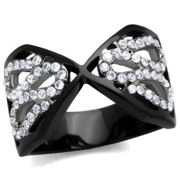 Women Two-Tone IP Black Stainless Steel Ring with AAA Grade CZ in Clear - Size 8