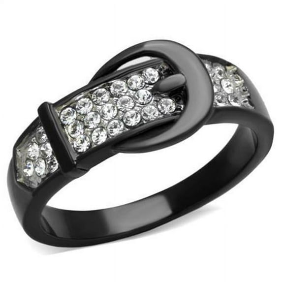 Women Two-Tone IP Black Stainless Steel Ring with Top Grade Crystal in Clear - Size 5