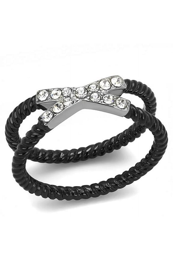 Women Two-Tone IP Black Stainless Steel Ring with Top Grade Crystal in Clear - Size 9