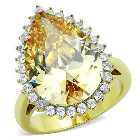 Women Two-Tone IP Gold Stainless Steel Ring with AAA Grade CZ in Champagne - Size 5