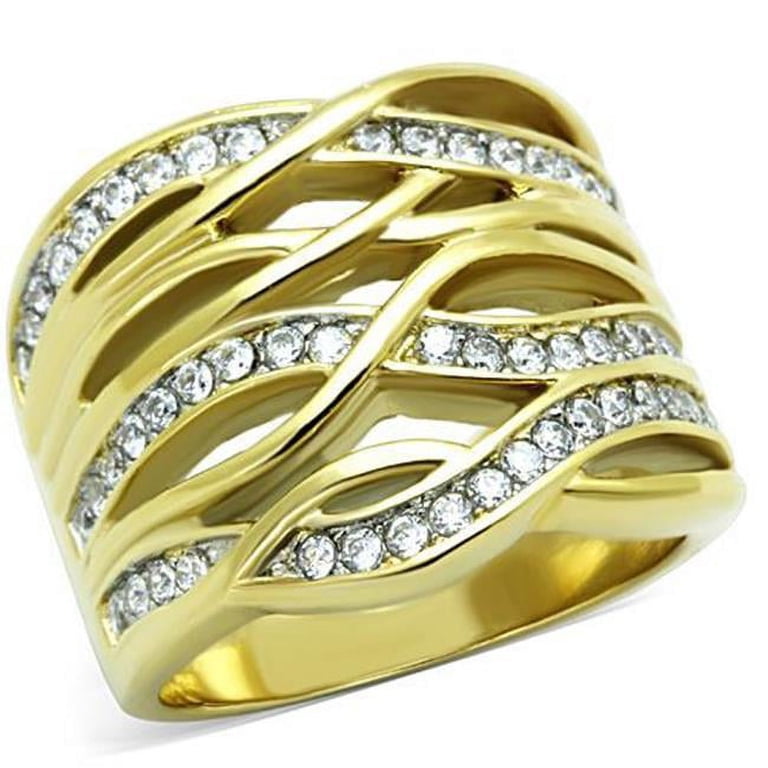 Women Two-Tone IP Gold Stainless Steel Ring with AAA Grade CZ in 