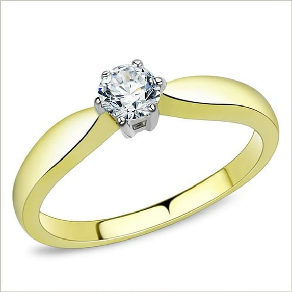 Women Two-Tone IP Gold Stainless Steel Ring with AAA Grade CZ in Clear - Size 6