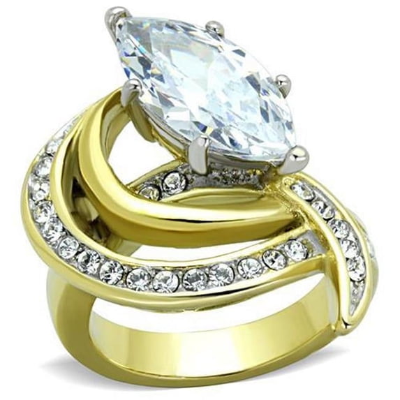Women Two-Tone IP Gold Stainless Steel Ring with AAA Grade CZ in Clear - Size 8
