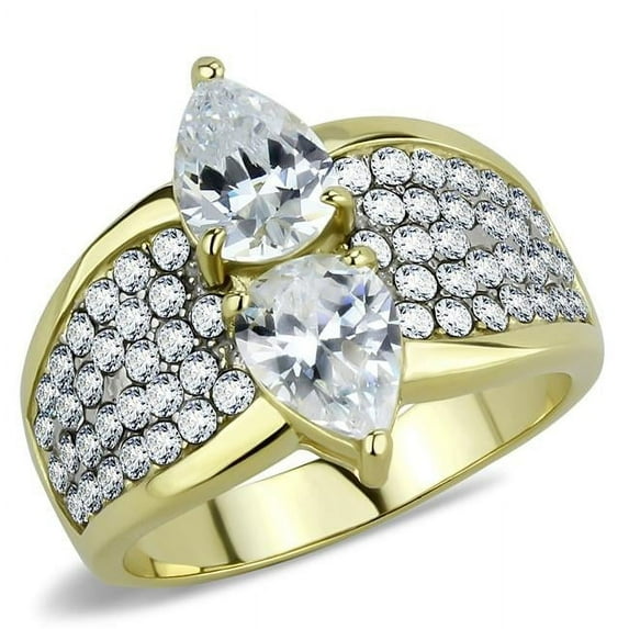 Women Two-Tone IP Gold Stainless Steel Ring with AAA Grade CZ in Clear - Size 9