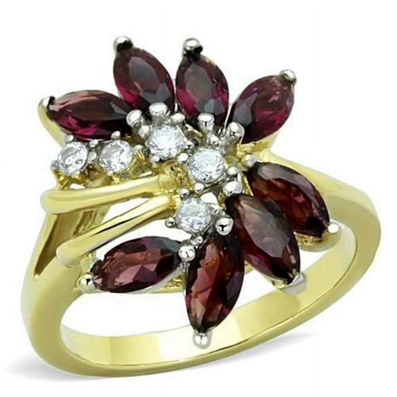 Women Two-Tone IP Gold Stainless Steel Ring with Synthetic in Amethyst - Size 9
