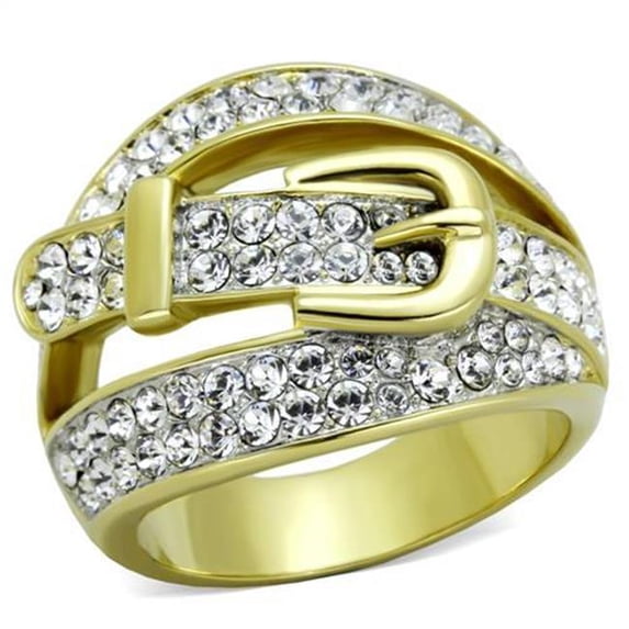 Women Two-Tone IP Gold Stainless Steel Ring with Top Grade Crystal in Clear - Size 5