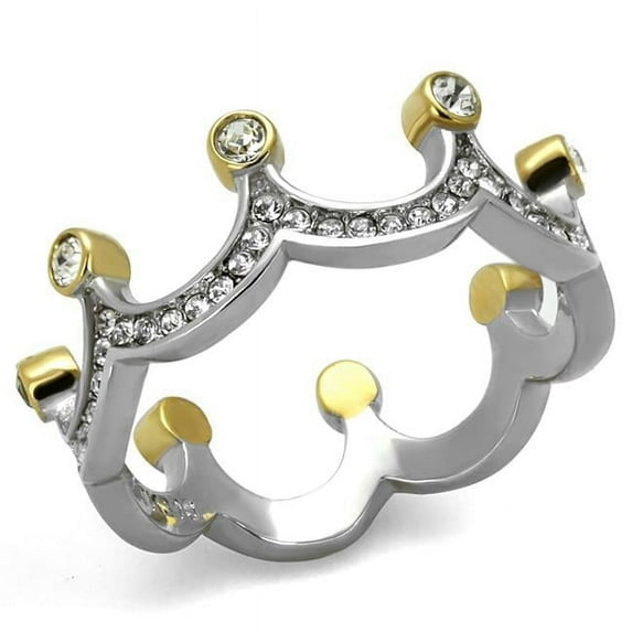 Women Two-Tone IP Gold Stainless Steel Ring with Top Grade Crystal in Clear - Size 7