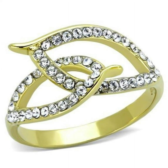 Women Two-Tone IP Gold Stainless Steel Ring with Top Grade Crystal in Clear - Size 9