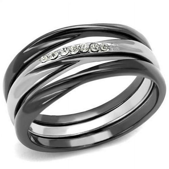 Women Two Tone IP Light Black Stainless Steel Ring with Top Grade Crystal in Clear - Size 10