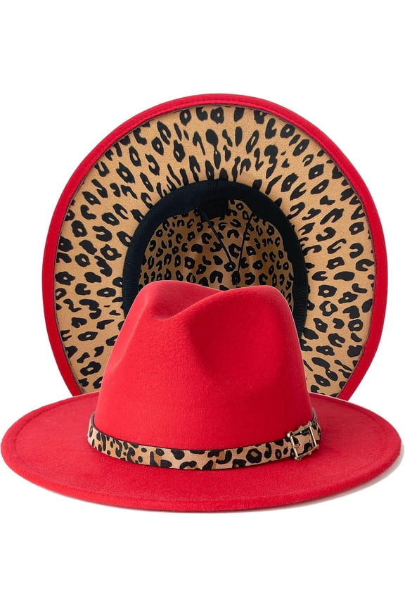 Women Two Tone Wide Brim Fedora Felt Panama Hats Classic Belt Buckle