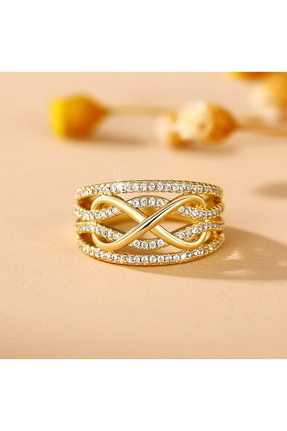 Women Two Tone Zirconia Crossover Intertwined Infinity& Heart Ring