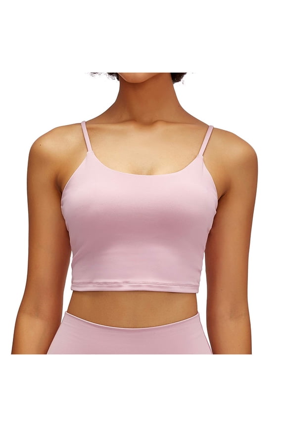 Women Built-In Bra Tank Tops Crop Sleeveless Spaghetti Strap Casual Shirts Seamless Fitted Camisole