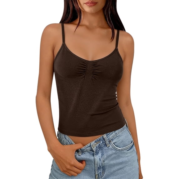 Women U-back Tank Top Built-in Padded Bra Seamless Stretch Inner Outer Wear Z01 Brown XL