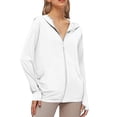 thumbnail image 1 of Women UPF 50+ Sun Protection Jacket Hoodie Lightweight Full Zip Pockets Running Shirts Long Sleeve for Hiking Outdoor White S, 1 of 4