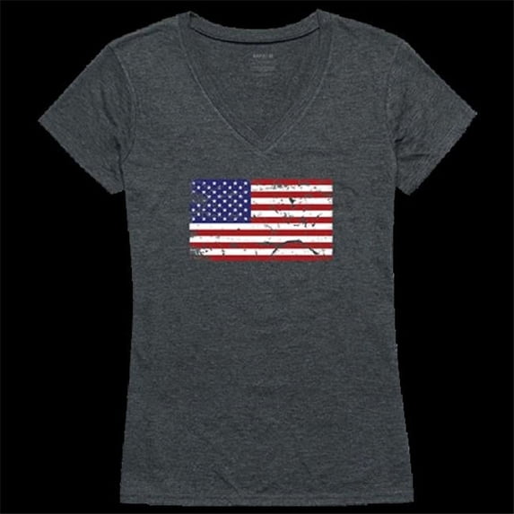 Women US Flag 2 Graphic Short Sleeve V-Neck T-Shirt, Heather Charcoal - Extra Large