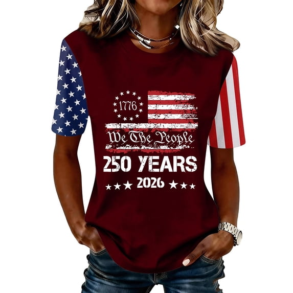Women USA 250th Anniversary Shirt Patriotic Independence Day Shirt Women Casual Crew Neck Short Sleeve Top
