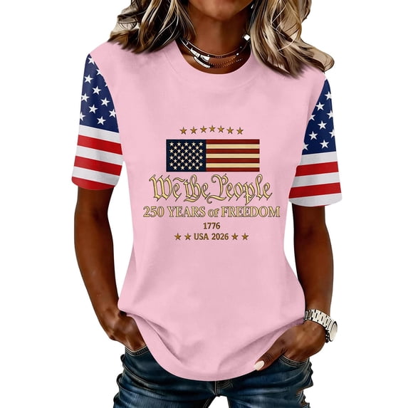 Women USA 250th Anniversary Shirt Patriotic Independence Day Shirt Women Casual Crew Neck Short Sleeve Top