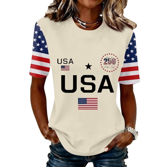 Women USA 250th Anniversary Shirt Patriotic Independence Day Shirt Women Casual Crew Neck Short Sleeve Top