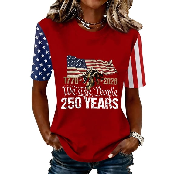 Women USA 250th Anniversary Shirt Patriotic Independence Day Shirt Women Casual Crew Neck Short Sleeve Top