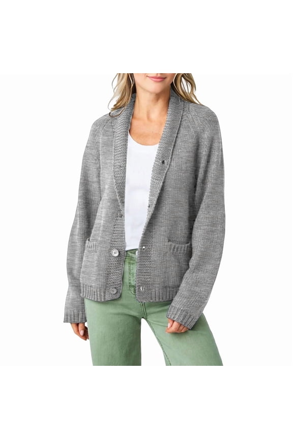 Women USA Flag Star Stripe Print Open Front Vintage Knitwear Cardigan Light Gray XL