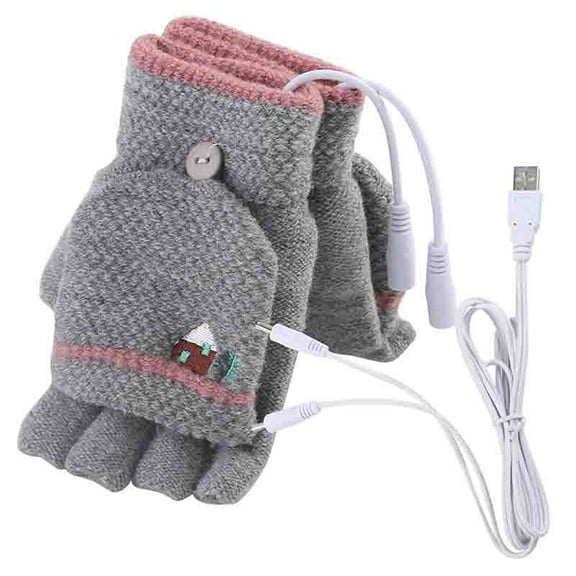 Women USB Heated Gloves,Winter Warm Automatic Constant Temperature Heating Gloves,Women Half Fingers Knitting Gloves