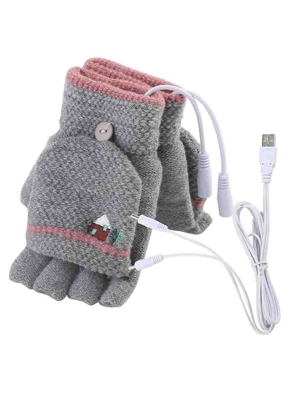 Women USB Heated Gloves,Winter Warm Automatic Constant Temperature Heating Gloves,Women Half Fingers Knitting Gloves