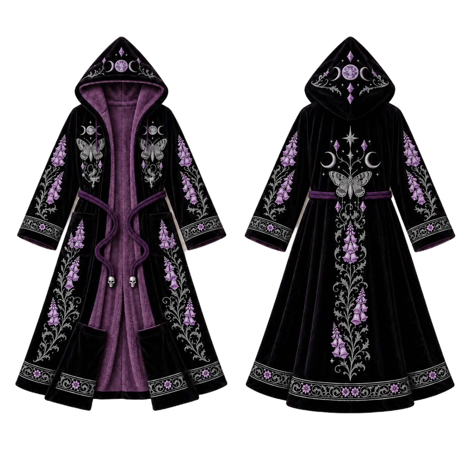 Women USB Heated Wearable Blanket Robe with Gothic Embroidery, Long ...