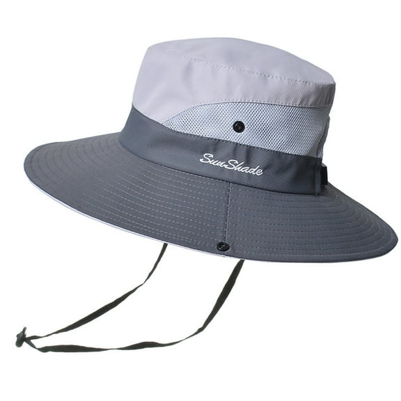 Women UV Protection Foldable Horsetail Hole Fisherman's Hat Big Wide-Brim Visor Men Fishing Hunting Climbing Cap Ponytail Sun Bucket Hats for Women Mesh Wide Brim Hiking Beach Fishing Summer Safari