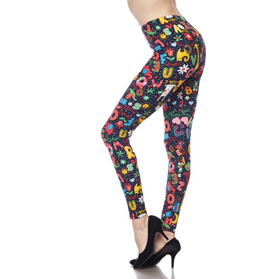 Women Ultra Soft Printed Fashion Full Length Ankle Leggings (Colorful Alphabet)