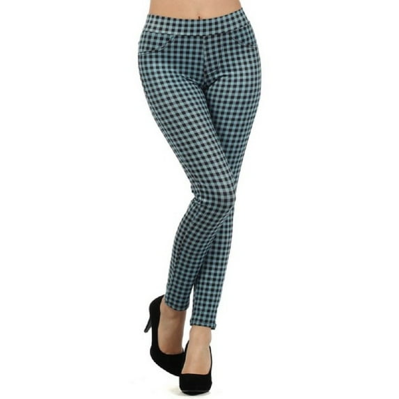 Women Ultra Soft Printed Plaid Yoga Leggings, Blue - Alana Plaid, Small