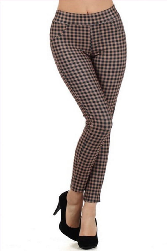 Women Ultra Soft Printed Plaid Yoga Leggings, CAMEL - Alana Plaid, Small