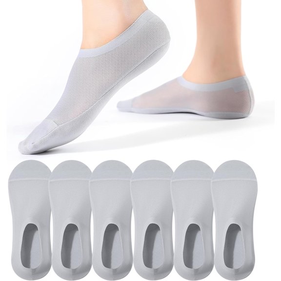 Women Ultra Thin No Show Socks Breathable Nylon Cotton Anti-Slip Liner Socks for Flat Boat Loafers Sneaker 4/6 Pairs