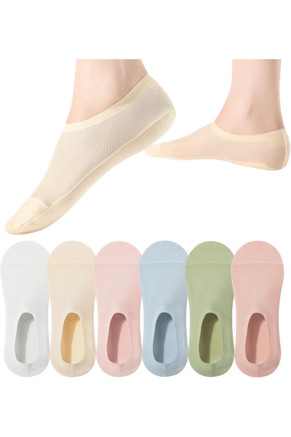 Women Ultra Thin No Show Socks Breathable Nylon Cotton Anti-Slip Liner Socks for Flat Boat Loafers Sneaker 4/6 Pairs