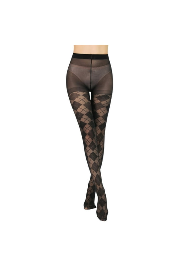 Women Ultra Thin Silky Pantyhose Argyle Plaid JacquardSe--Sheer Tights Hosiery