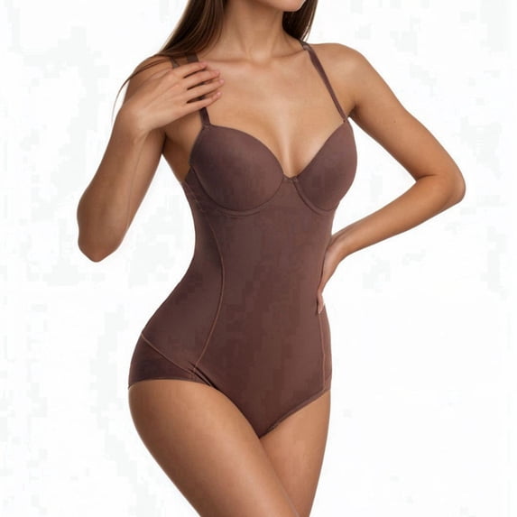 Women Ultra-thin Shapewear Bodysuits Tummy Control Shapewear Seamless Backless V-Neck Tops with Built-in Bra