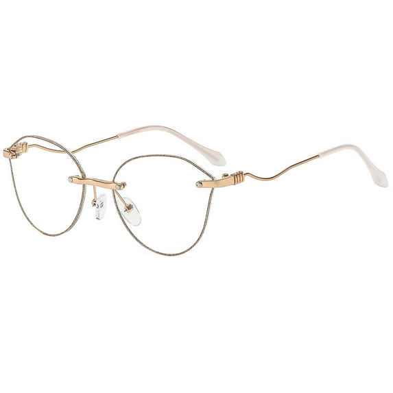 Women Ultralight Anti-blue Reading Glasses 1.00, Ladies Glitter Gold Butterfly Rimless Readers +1.00 Strength