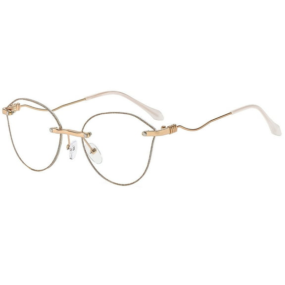 Women Ultralight Anti-blue Reading Glasses, Ladies Glitter Gold Butterfly Rimless Readers Eyeglasses Frame