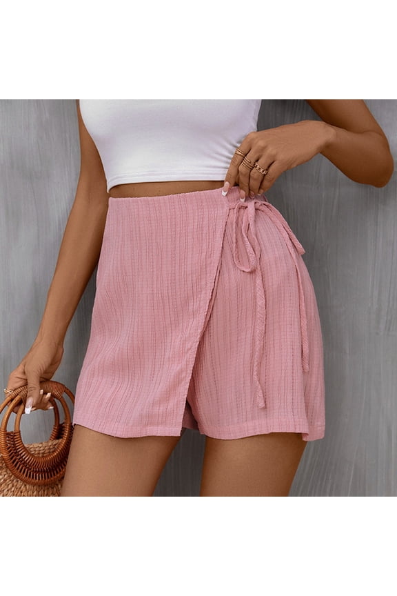 Women UmSmer Casual And Comfortable Zippered High Waisted Textured Lace Up Breathable Culottes Womens Running Shorts Womens Short Dresses Pajama Set for Women Shorts Short Sleeve Workout Tops for